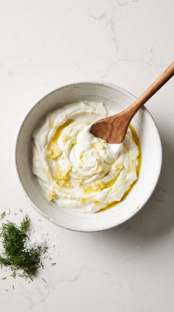 stirring garlic into greek yogurt 202609021052
